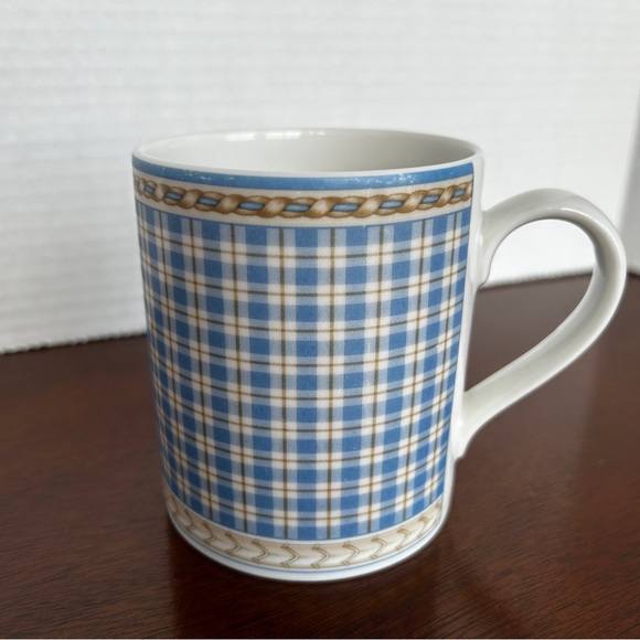 ROYAL DOULTON Studio Provence Bleu Plaid Coffee Tea Mugs Set of 4 - Picture 6 of 13